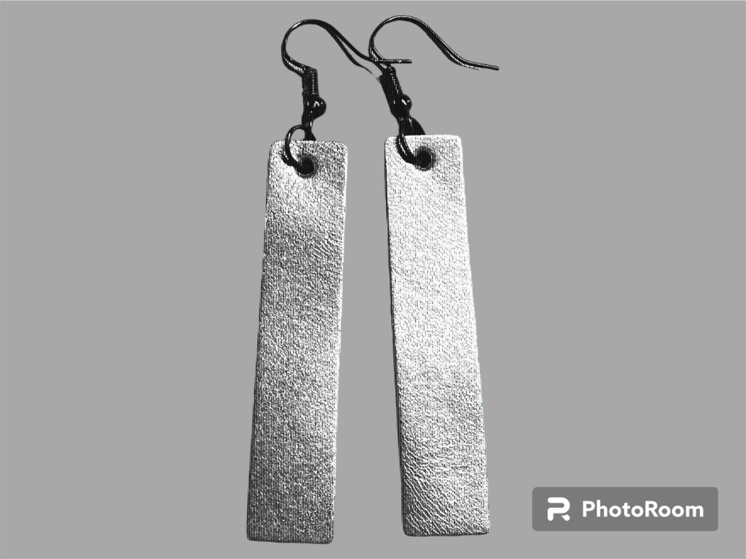 Leather Bar Earrings, Silver Leather Earrings, Rectangular Bar Earrings