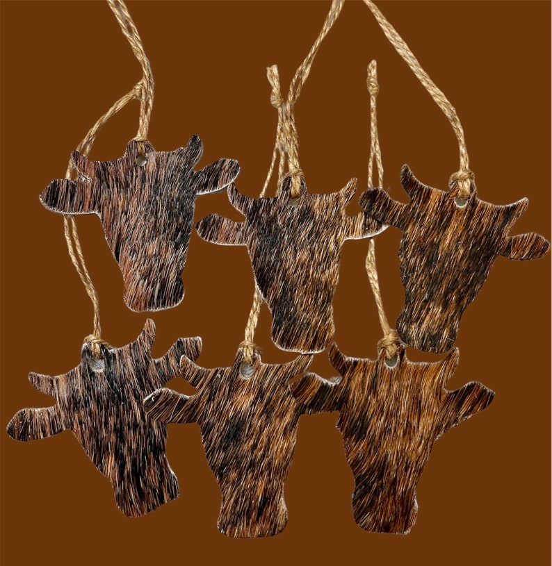 Cowhide Christmas Ornaments 6 Count Western Christmas Decor Etsy