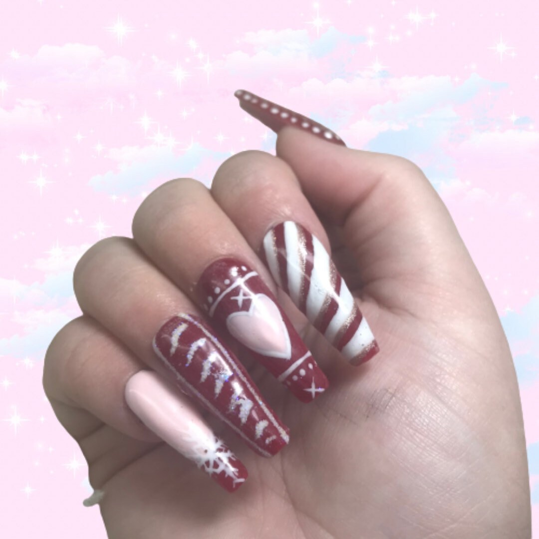 Candy Cane Red and White Christmas Winter Press on Nails - Etsy
