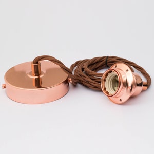 Ceiling Rose Pendant Lamp Set Vintage Lighting E27 Edison Bulb fitting with 2m Fabric Cable Flex Rose Gold, Silver, Black Finish