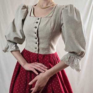 dirndl dress linen Bavarian dress full length Octoberfest  tracht dress Folk  dress sleeveless traditional Austrian dress cotton cottagecore