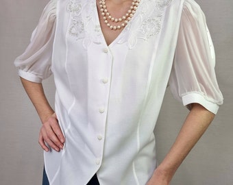 Vintage retro blouse fatin puffy sleeves