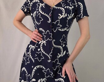 Vintage dress floral print/Y2K dress ankle length:90s retro dress printed/vintage summer dress