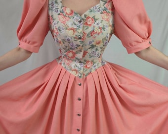 Traditional Austrian dress puffy sleeves floral print/dirndl dress floral cottage core dress/Bavarian dress Victorian st dress sz xl