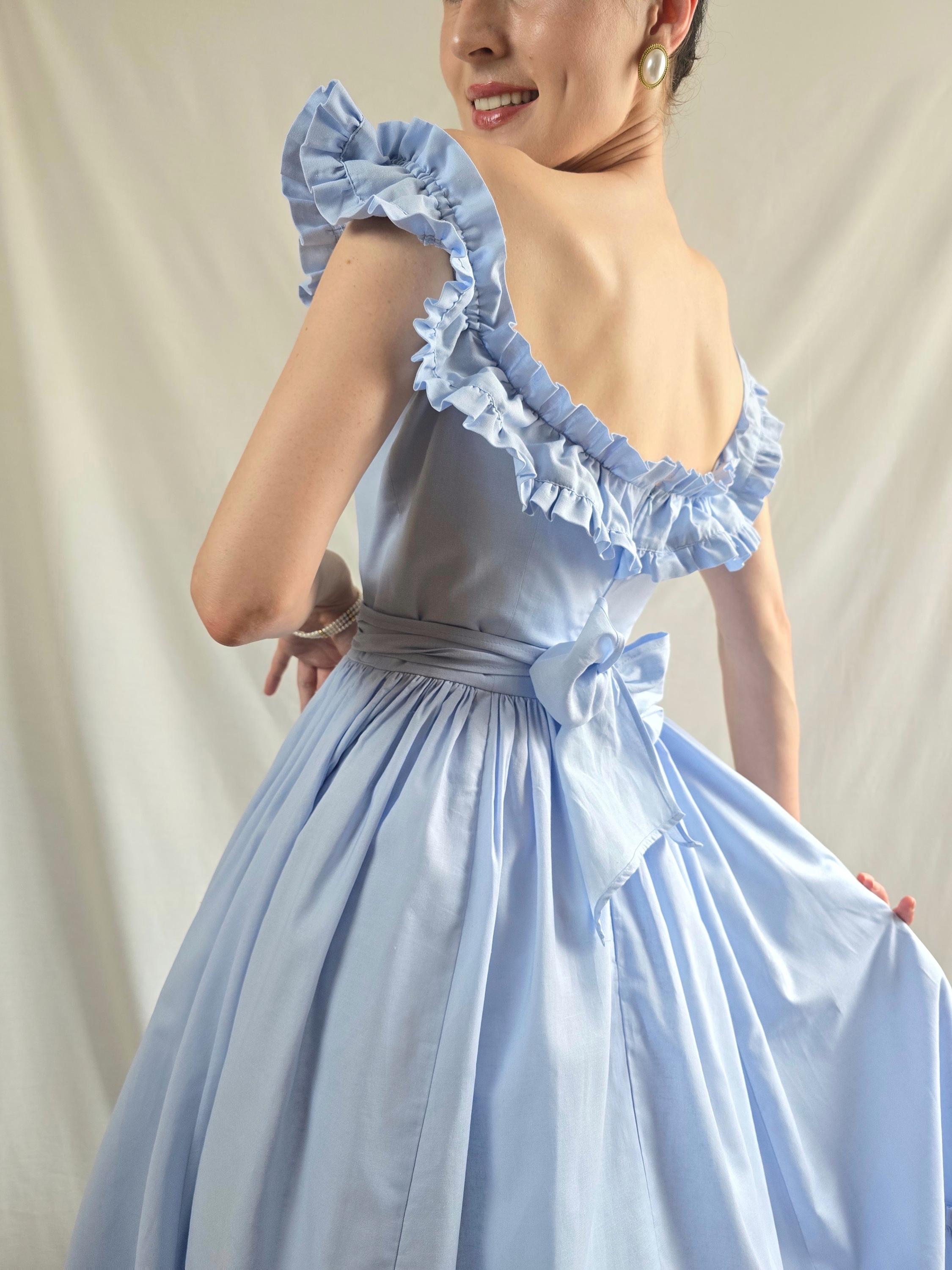 Baby Blue Dress Prairie off Shoulders Dress Long Victorian Dress