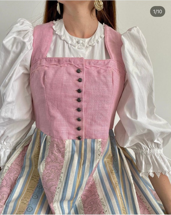 Traditional Austrian dress striped pale pink full… - image 1