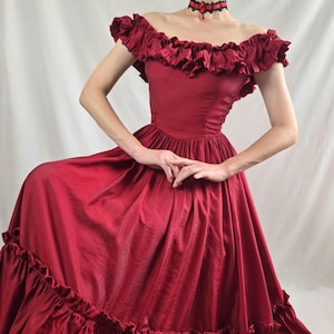 Victorian dress red prairie off shoulders/baroqu dress full length Edwardian dress Bordeaux vintage long  Burgundy dress gothic dress red