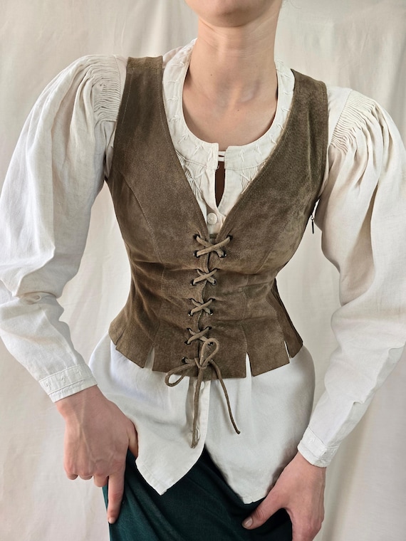 Vintage vest seude corsets vest brown Austrian vest medieval vest