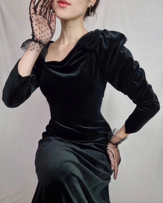 Vintage dress Laura Ashley velour 80s puffy sleev… - image 7