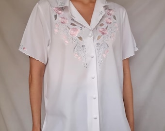 white embroidered blouse retro blouse 90s Y2K blouse