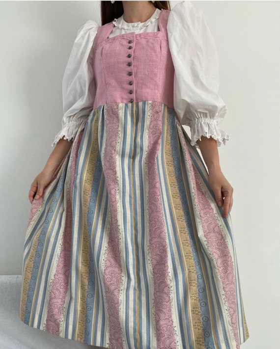 Traditional Austrian dress striped pale pink full… - image 2