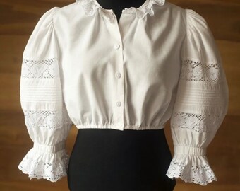 Austrian cropped blouse puffy sleeves embroidered/cottage core blouse