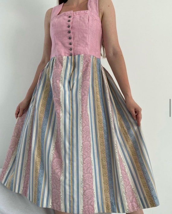 Traditional Austrian dress striped pale pink full… - image 4