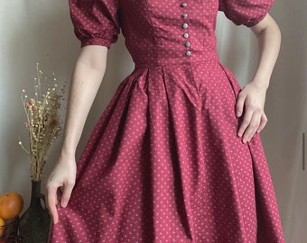 Vintage dress Bordeaux puffer sleeves/tracht dress