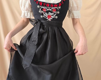 Bavarian dress embroidered knee length dirndl dress black Austrian dress black traditional tyrolean dress red and black
