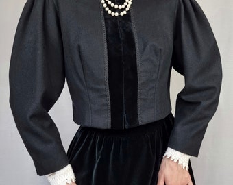 vintage Austrian  blazer jacket puffy sleeves solid black/Victorian blazer puffer sleeves/dirndl blazer tracht