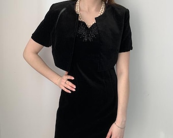 LAURA ASHLEY dress 10uk velour /black retro dress/vintage Laura Ashley velor dress