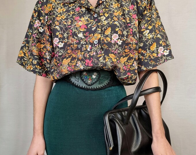 Vintage 100% Silk Earth Toned Print Blouse main image 0