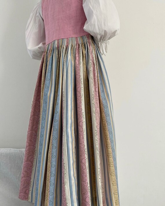 Traditional Austrian dress striped pale pink full… - image 5