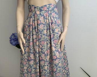 jupe vintage Laura Ashley, longueur cheville, jupe florale en coton/pastel, longueur cheville, jupe petite taille