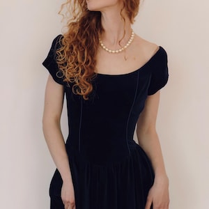 Vintage 80s Laura Ashley velour dress buttons back  Laura Ashley velvet navy blue dress Victorian dress Laura Ashley 10uk s