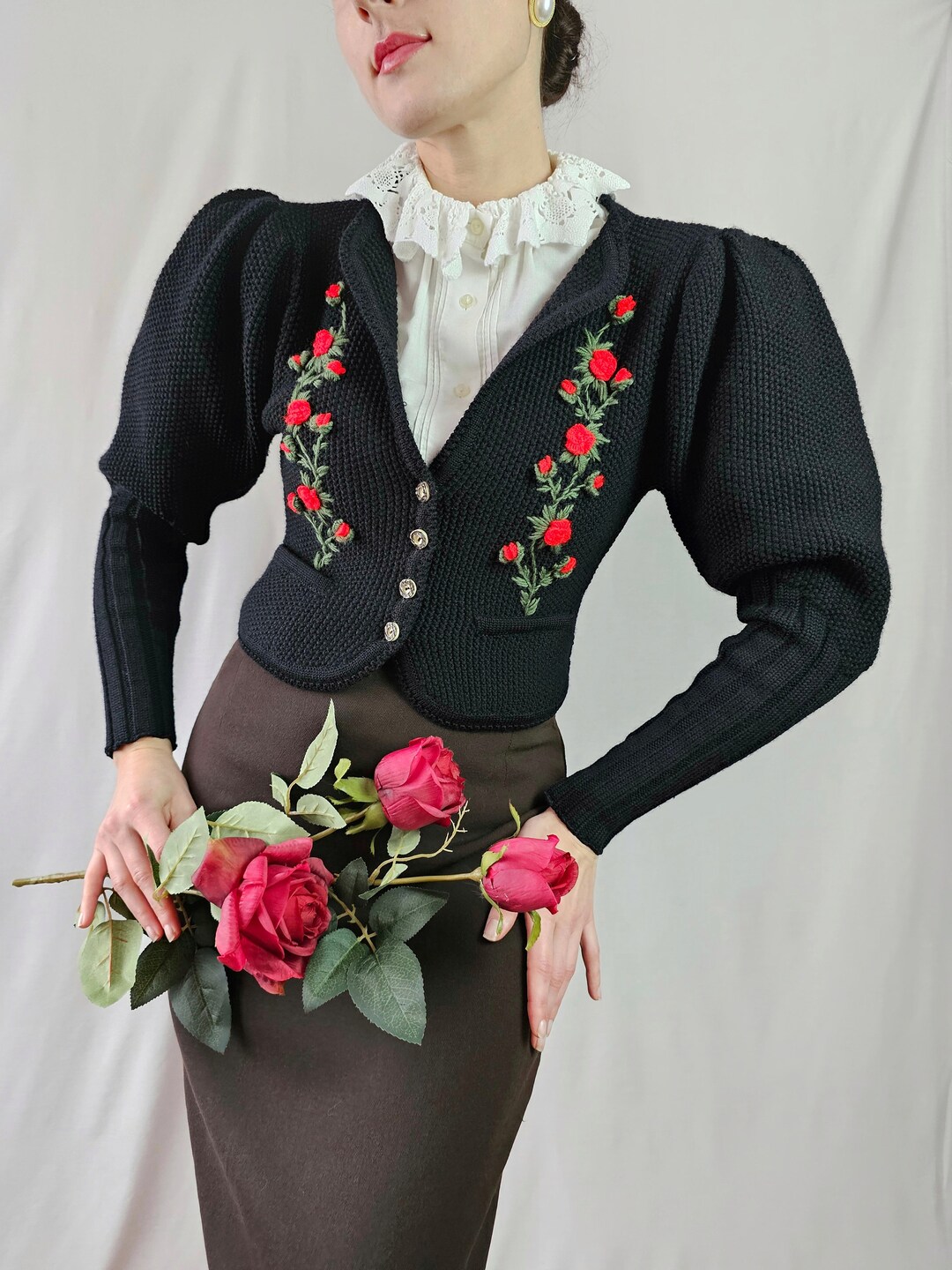 Oversized Vintage Black Cardigan with Panda Embroidery 18