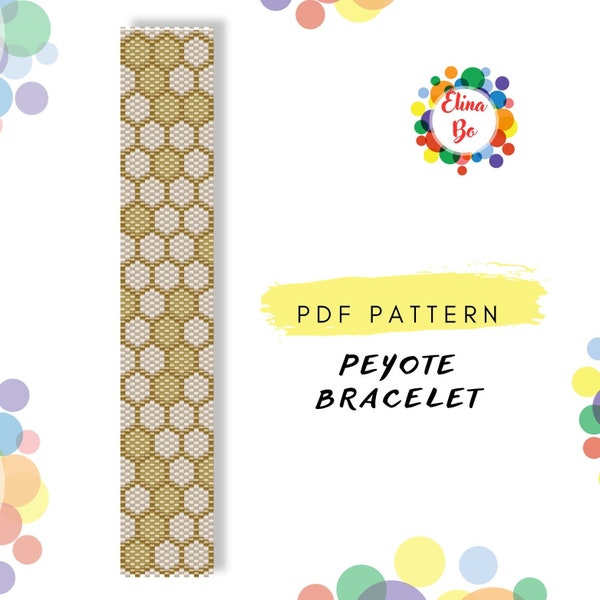 Gold Peyote Honeycomb Pattern - Odd Number Bracelet Pattern Peyote Bead Pattern Miyuki Delica Cuff size 11/0 PDF