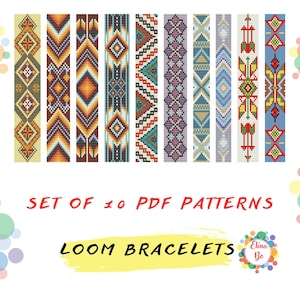 Native Inspired Loom bead patterns for bracelets - Set of 10 patterns, loomed big book, miyuki Delica beads 11/0 size - PDF instant download