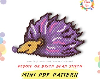 Hedgehog bead pattern for earrings or brooch pin, miyuki seed beads 11/0 - PDF instant download