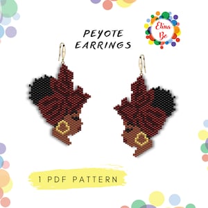 Pattern Peyote Face head of an African American woman in a turban bead pattern for earrings or brooch pin, miyuki beads 11/0 - PDF