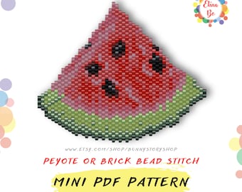 Ripe watermelon peyote bead pattern for earrings or brooch pin, miyuki seed beads 11/0 - PDF instant download