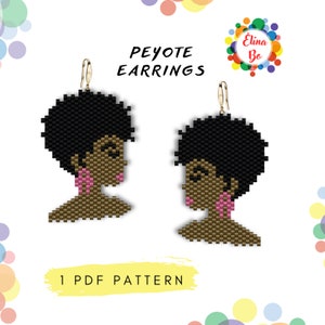 Pattern Peyote Face head of an African American woman bead pattern for earrings or brooch pin, miyuki beads 11/0 - PDF