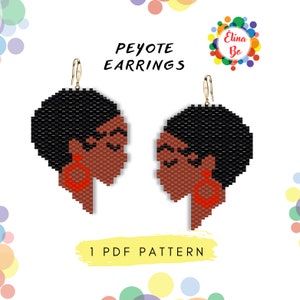 Pattern Peyote Face head of an African American woman bead pattern for earrings or brooch pin, miyuki beads 11/0 - PDF