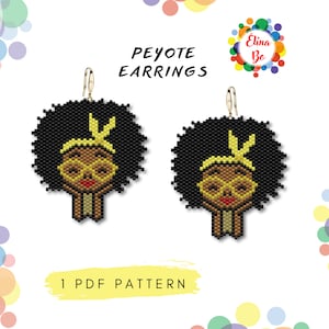 Pattern Peyote cute girl Face head of an African American woman in a turban bead pattern for earrings or brooch pin, miyuki beads 11/0 - PDF