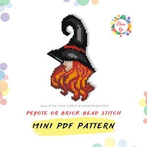 Witch in Hat Halloween Peyote Bead Pattern Brooch Pin - Minimalist Pendant Necklace Earring Idea Miyuki Beads 11/0 - Instant PDF Download