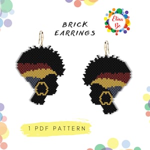 Pattern Brick stitch Face head of an African American woman in a turban bead pattern for earrings or brooch pin, miyuki beads 11/0 - PDF
