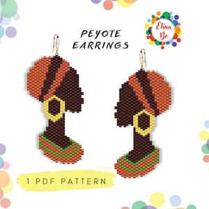 Pattern Peyote Face head of an African American woman in a turban bead pattern for earrings or brooch pin, miyuki beads 11/0 - PDF