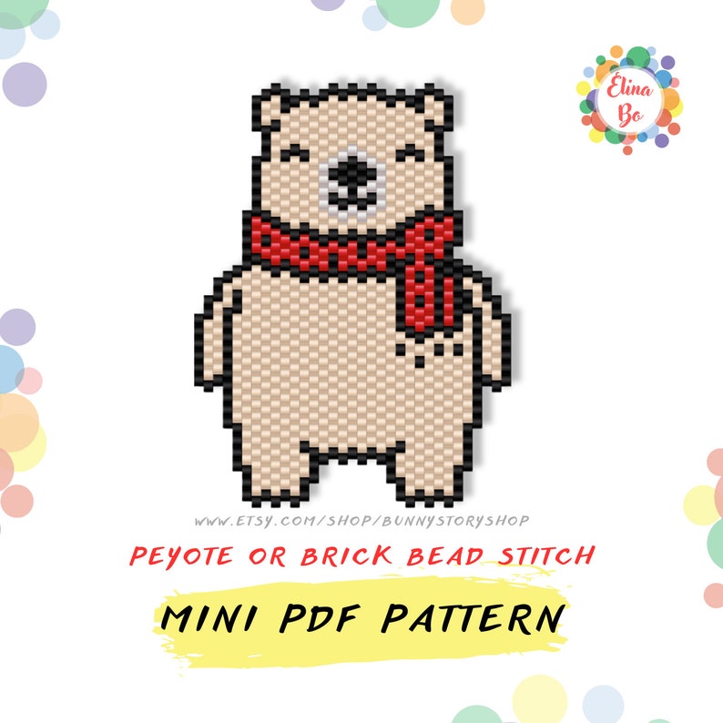 Polar Bear Animal Mini Bead Pattern for Earrings or Brooch Pin, Miyuki ...