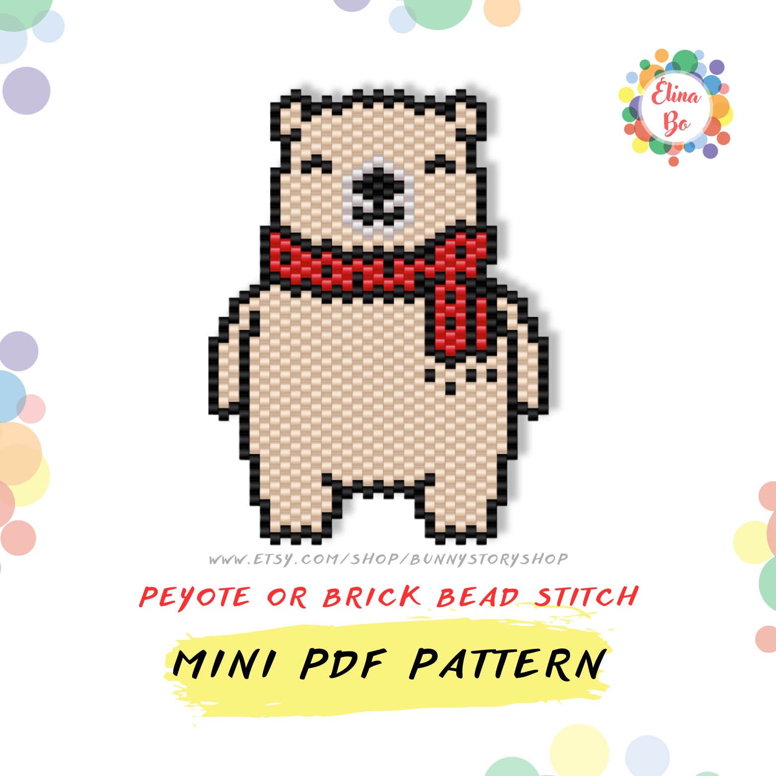 Polar Bear Animal Mini Bead Pattern for Earrings or Brooch Pin, Miyuki ...
