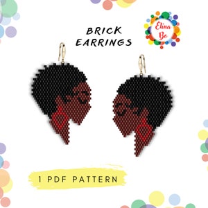 Pattern Brick stitch Face head of an African American woman in a turban bead pattern for earrings or brooch pin, miyuki beads 11/0 - PDF