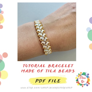 Tutorial Beaded Tila bracelet, master class for beads weaving, tutorial step by step, how to includes instructions PDF instant download