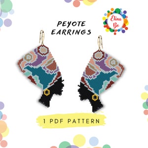 Pattern Peyote Face head of an African American woman in a turban bead pattern for earrings or brooch pin, miyuki beads 11/0 - PDF