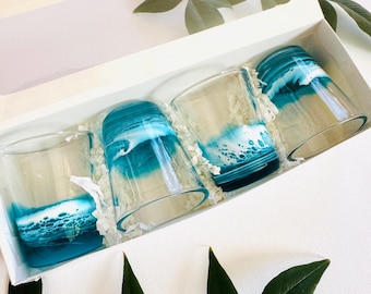 Handcrafted Resin Ocean Scene Shot Glass: Coastal Barware Beach House Party Favors