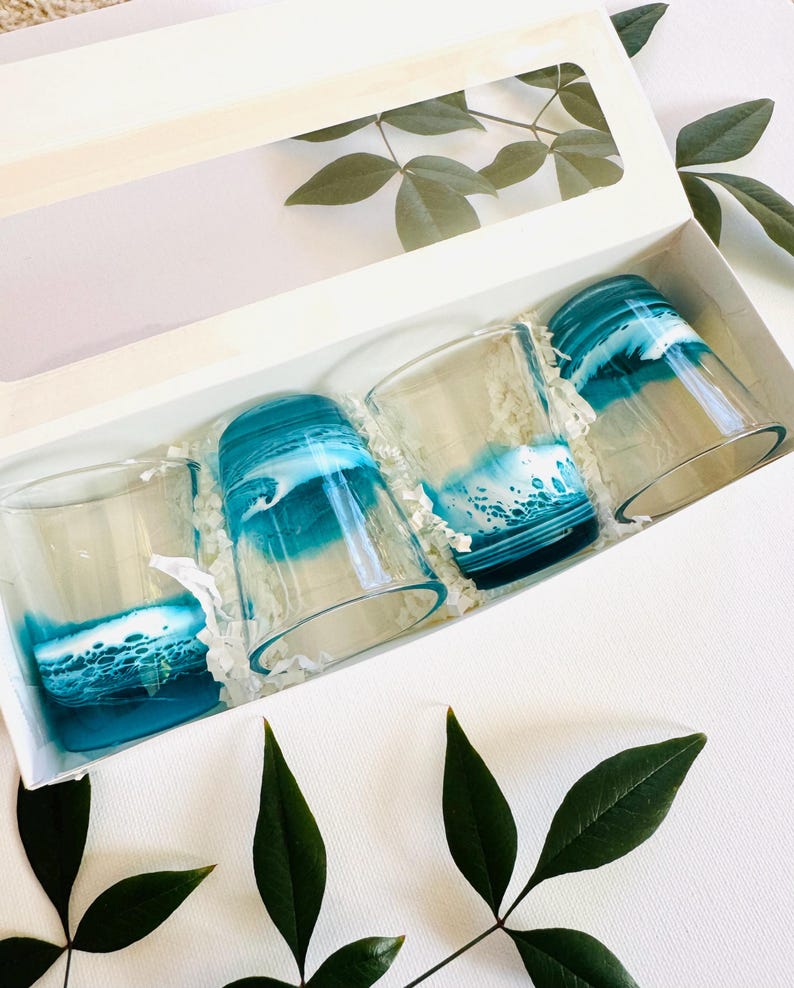 Handcrafted Resin Ocean Scene Shot Glass: Coastal Barware Beach House Party Favors image 1
