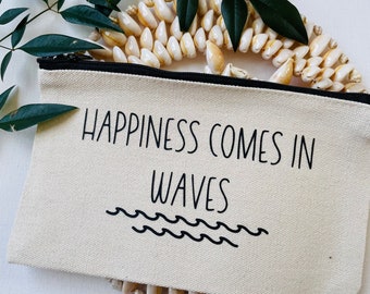 Happiness Comes In Waves Small Canvas Bag