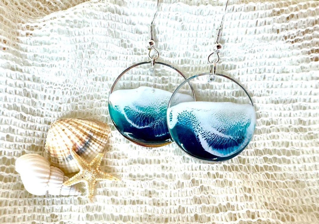 Silver & Gold Circle Ocean Wave Drop Earrings Gifts for Her Coastal ...