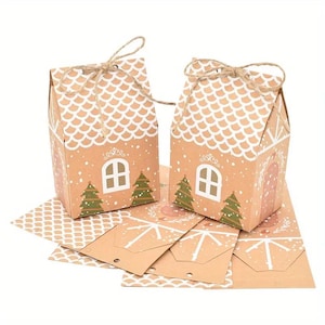 Festive Christmas House Advent Gift Boxes With Twine - 24pcs