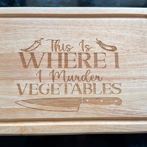 Rubberwood Chopping Board - Amusing - Murder Vegetables