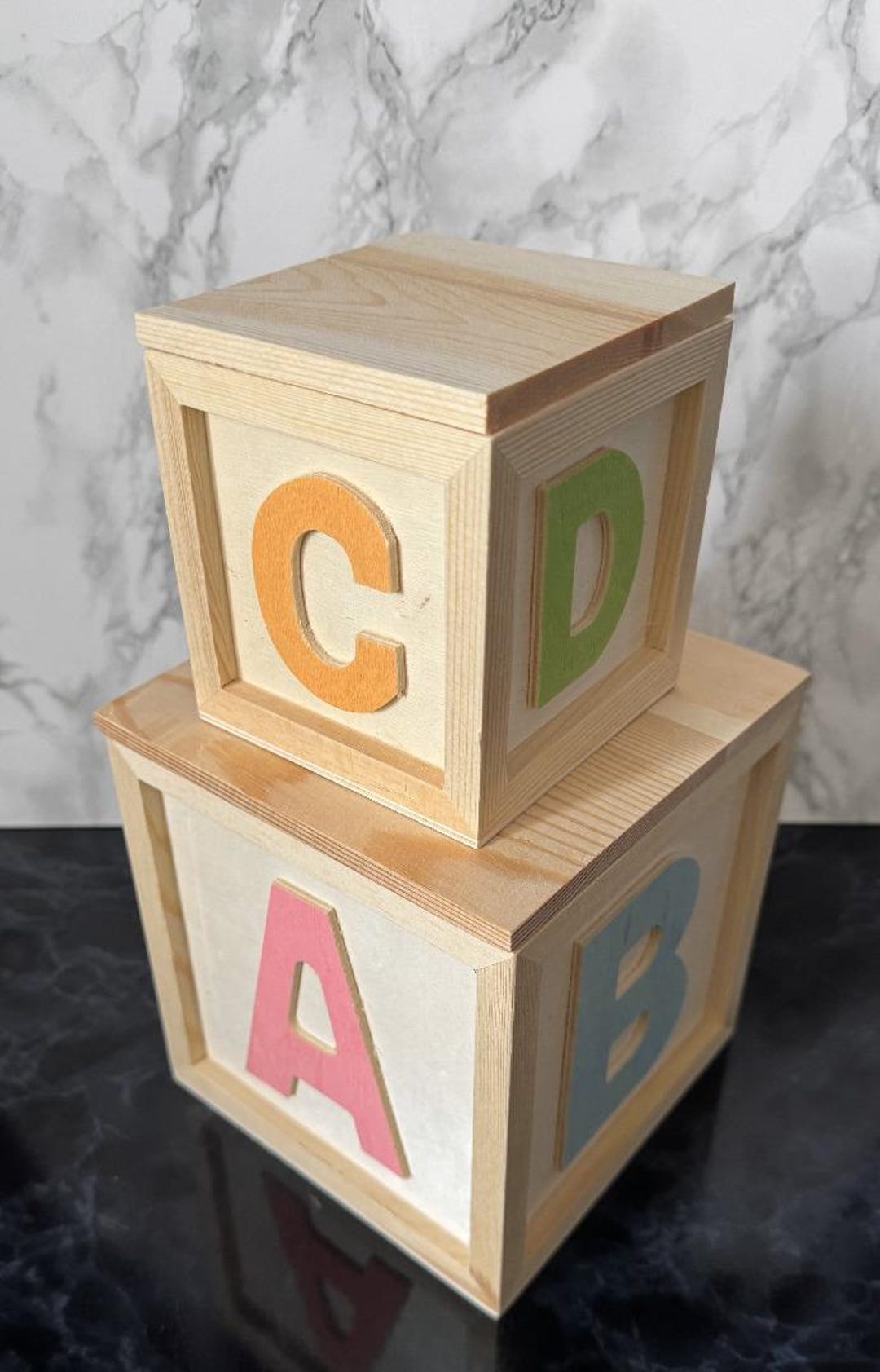 Set of 2 Pine ABCD Childs Square Boxes - Etsy