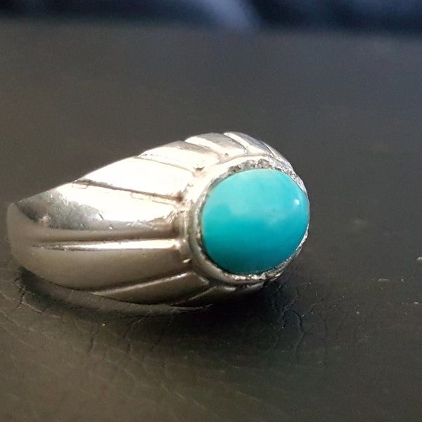 Old Silver and Turquoise Ring Central Asia Khorasan Bactrian Vintage Ethnic Ring